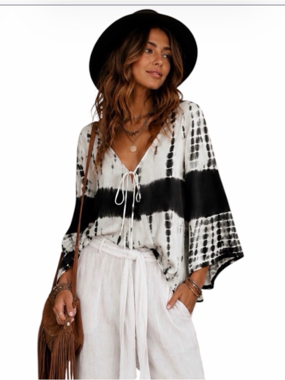Vintage Havana Tie-Dye Front-Tie Boho Top